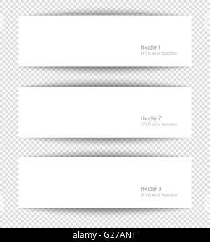 Drei leere weiße rechteckige Banner. Vektor-Layout-Elemente mit weichen Tropfenschatten und freiem Platz für Überschriften oder Promotiontext. Stock Vektor