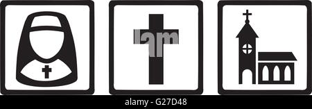 Religiöse Zeichen Symbole-Nonne-Kreuz-Kirche Stock Vektor