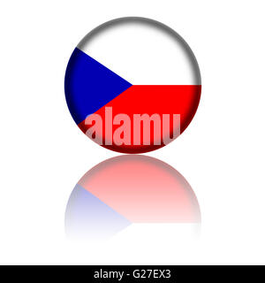 3D Kugel oder Abzeichen der Tschechischen Republik Flagge mit Reflexion am Boden. Stockfoto
