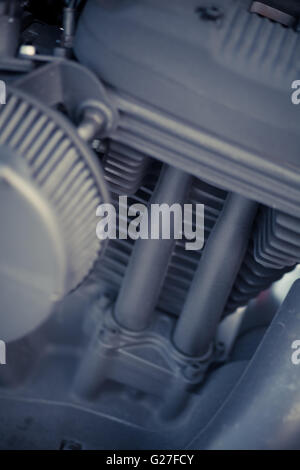 Aufnahme des Motors eines Motorrades hautnah. Stockfoto