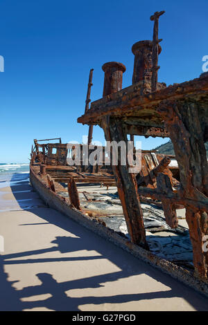 Luxusliner SS Maheno Wrack strandete am Strand auf 09.07.1935, 75 Mile Beach Road, offizielle Autobahn Stockfoto