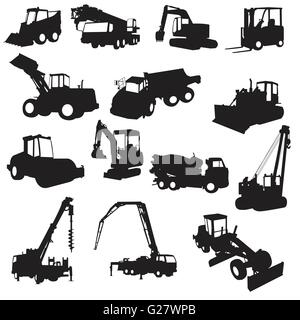 Silhouette von Baumaschinen Stock Vektor