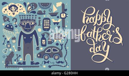 glückliche Väter Tag Grußkarte mit Hand Schriftzug Inschrift Stock Vektor