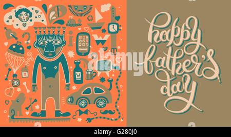 glückliche Väter Tag Grußkarte mit Hand Schriftzug Inschrift Stock Vektor