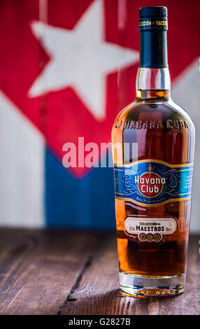 Havanna, Kuba - 23. Mai 2016: Flasche Havana Club Rum. Gegründet im Jahre 1878 in Kuba, ist Havana Club der Welt Nr. 3 internation Stockfoto