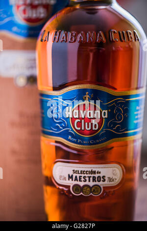 Havanna, Kuba - 23. Mai 2016: Flasche Havana Club Rum. Gegründet im Jahre 1878 in Kuba, ist Havana Club der Welt Nr. 3 internation Stockfoto