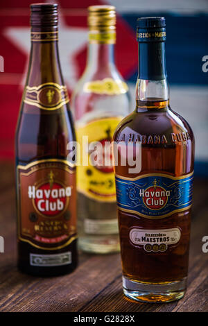 Havanna, Kuba - 23. Mai 2016: Flasche Havana Club Rum. Gegründet im Jahre 1878 in Kuba, ist Havana Club der Welt Nr. 3 internation Stockfoto