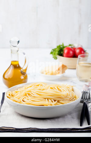 Gekochte Spaghetti Pasta Teller Pasta Zutaten Stockfoto