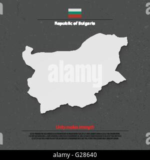 Republik Bulgarien Karte und offizielle Flagge über Grunge Hintergrund. Vektor-bulgarische politische Karte 3d Illustration. Europäische Statistik Stock Vektor