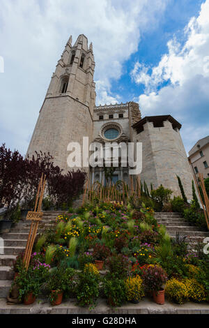 BASILIKA SANT FELIU IN BLUMENKUNST AUSSTELLUNG IN GIRONA. KATALONIEN. Spanien. Stockfoto