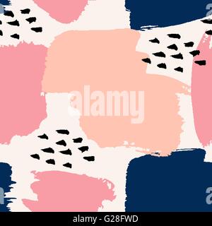 Handgemalte Pinselstriche in Marineblau, Pastell rosa und schwarz auf cremefarbenen Hintergrund. Nahtloser abstrakte wiederholenden Hintergrund. Stock Vektor