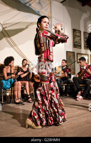 Eine weibliche Flamencotänzerin in einem Restaurant in der alten Stadt von Havana La Habana, Kuba durchführen. Stockfoto