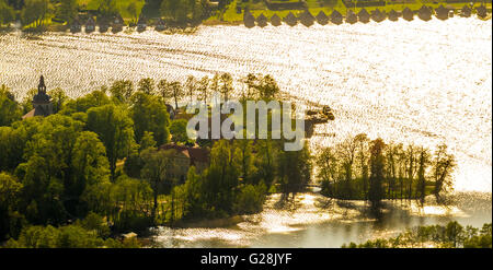 Luftaufnahme, Schlossinsel mit Übergang zur Insel der Liebe Mirow, Mirow, Mecklenburgische Seenplatte, Mecklenburger Seenplatte, Stockfoto