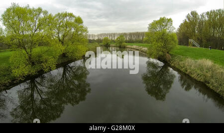 Aerial, aerial View, reflektieren Bäume im Wasser, Lippeauen, Lippe Flux Flow, Naturschutzgebiet südlich von pflegt, pflegt Ruhrgebiet,, Stockfoto
