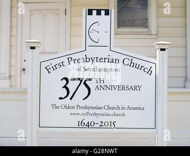 Melden Sie erste Presbyterian Church Southampton, älteste Presbyterianische Kirche in Amerika, Long Island, New York USA Stockfoto