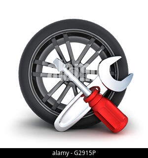Symbol-Reparatur-Rad auf einem weißen Hintergrund (durchgeführt in 3d) Stockfoto