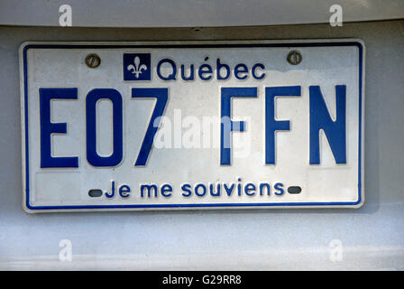 Kfz-Kennzeichen, Quebec, Kanada Stockfoto