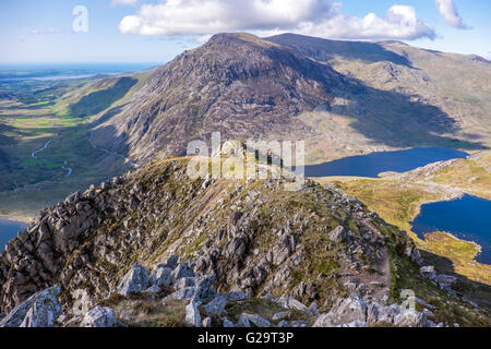 Pen Sie-yr Ole Wen gesehen von der Glyders in Snowdonia, Nordwales Stockfoto