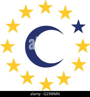 Flagge der Europäischen Union mit Islam-symbol Stock Vektor