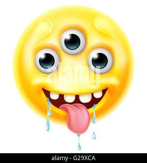 Eine niedliche Außerirdische oder Monster Emoji Emoticon Smiley Gesicht Comicfigur Stockfoto