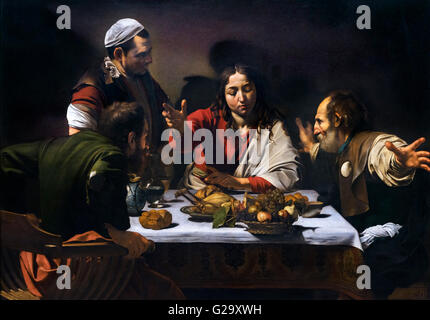 Abendmahl in Emmaus von Caravaggio (1571-1610), Öl auf Leinwand, 1601. Stockfoto