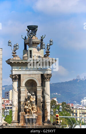 Plaça d ' Espanya, auch bekannt als Plaza de España in Spanisch, ist einer der wichtigsten Plätze Barcelonas Stockfoto