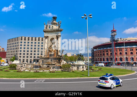 Plaça d ' Espanya, auch bekannt als Plaza de España in Spanisch, ist einer der wichtigsten Plätze Barcelonas Stockfoto