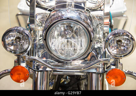 Nahaufnahme von Motorrad Scheinwerfer Stockfoto