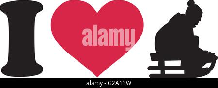 Ich liebe Rodeln silhouette Stock Vektor