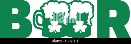 Jungbier Wort mit zwei Bierkrüge und Klee Stock Vektor