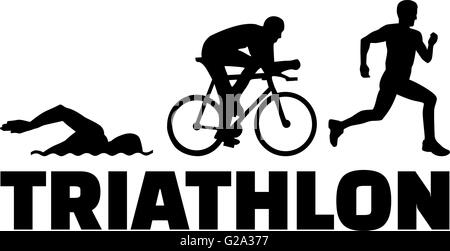 Triathlon-Silhouetten mit word Stock Vektor