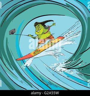 Surfer Frosch Selfie Welle Stock Vektor