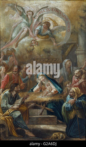 Francesc Pla Duran, "El Vigatà" - die Geburt Jesu und die Anbetung - MNAC - Barcelona Stockfoto