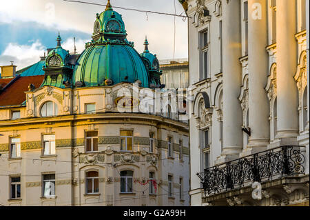 Slowenien Ljubljana Einblick in Presernov Trg - Grand Hotel Union Executive (Art Nouveau) Stockfoto