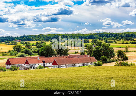 Bild von einem traditionellen schwedischen Famrhouse. Ravlunda, Osterlen. Stockfoto