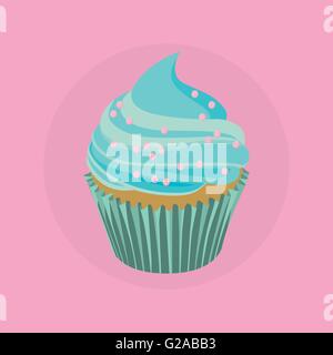 einzigen Cupcake mit blau und rosa Hintergrund isoliert Stock Vektor