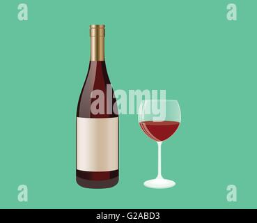 Wein Flasche und Glas flach Vektor Grafik illustration Stock Vektor