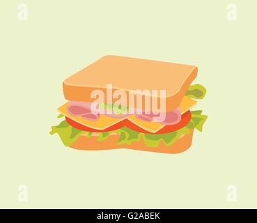 Sandwich mit Brot Fleisch Käse Tomate Gemüse Vektor Grafik Illustration isoliert Stock Vektor