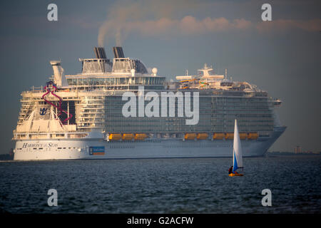 Massive, Umweltverschmutzung, Harmonie des Meeres, Kreuzfahrtschiffe, den Solent, UK, Cowes, Southampton, Hampshire Stockfoto