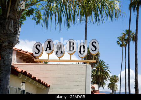 Sambos Restaurant Zeichen in Santa Barbara Stockfoto