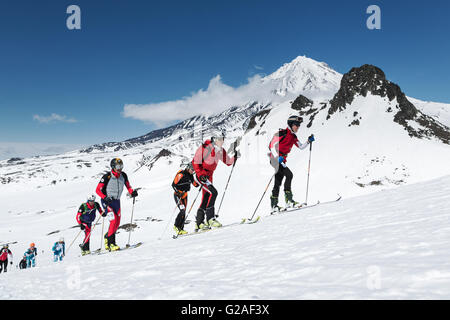 Ski Alpinismus Asian Championships, Ski, Bergsteigen russischen Meisterschaft, internationale Wettbewerbe ISMF Serie Kamtschatka Race Stockfoto
