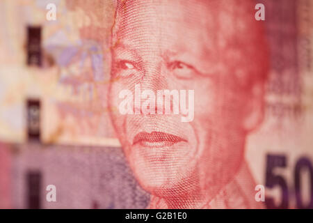 Porträt von Nelson Mandela bei 50 rand Stockfoto