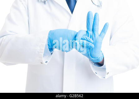 Proctoligist Hände rektale Untersuchung Geste mit zwei Fingern und Gummi- oder Latex-Handschuhe Stockfoto