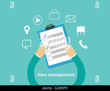 Zeit-Management-Konzept Planung, Organisation, Arbeitszeit. Flache Vektor-Illustration. Stock Vektor