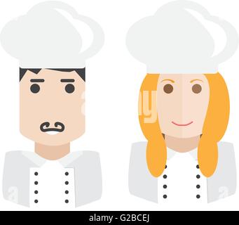 Satz von Koch und Köchin Frau. Vektor-Illustration der Kitchener und Koch Frau Stock Vektor