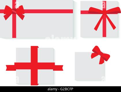 Karte-Notizen mit roten Geschenk-Bögen mit Bändern Vector-Set Stock Vektor