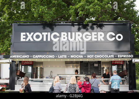 Exotische Burger Co-Imbiss-Stand bei einer Land-show Stockfoto