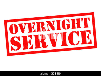 OVERNIGHT SERVICE roten Stempel auf einem weißen Hintergrund. Stockfoto