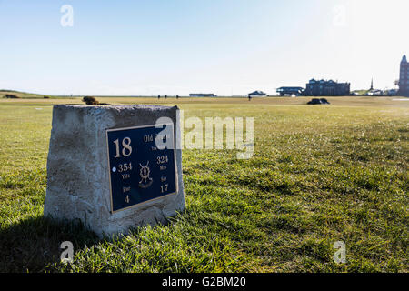 Tee-Box, 18. Loch, The Old Course in St. Andrews, Schottland Stockfoto