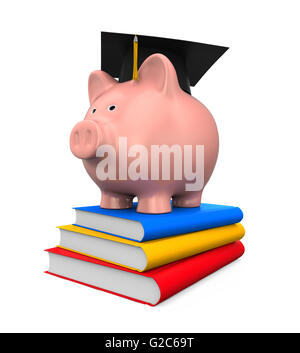 Sparschwein mit Graduation Cap und Bücher Stockfoto